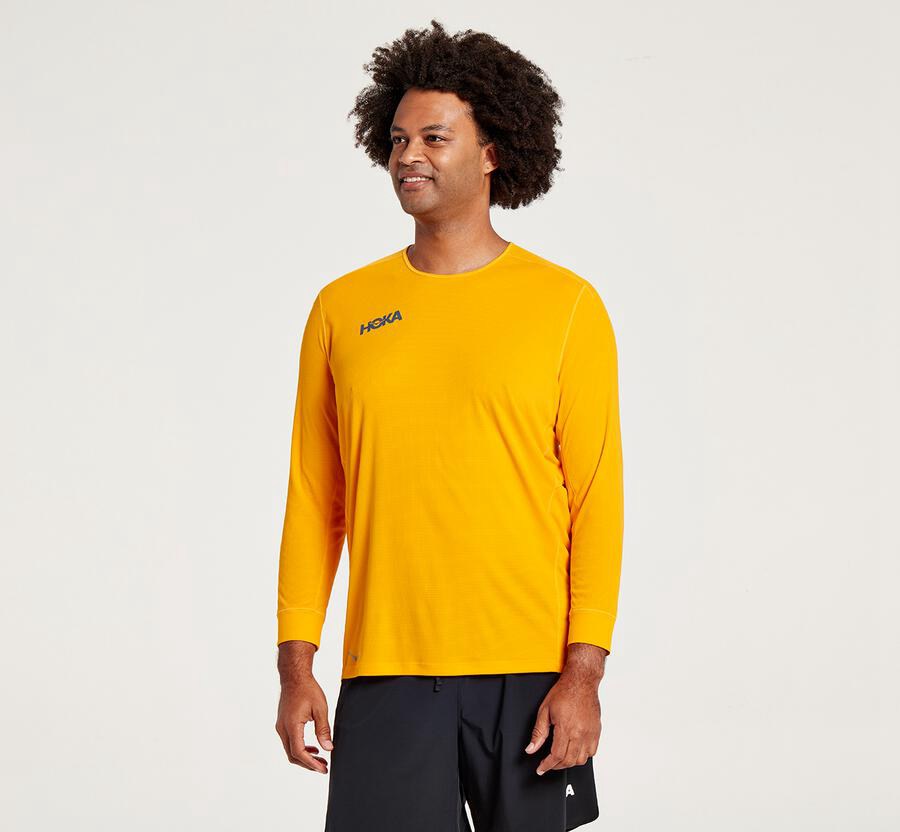 Hoka One One Performance 3/4 Sleeve - Men Tops - Yellow,Australia BGD-468175